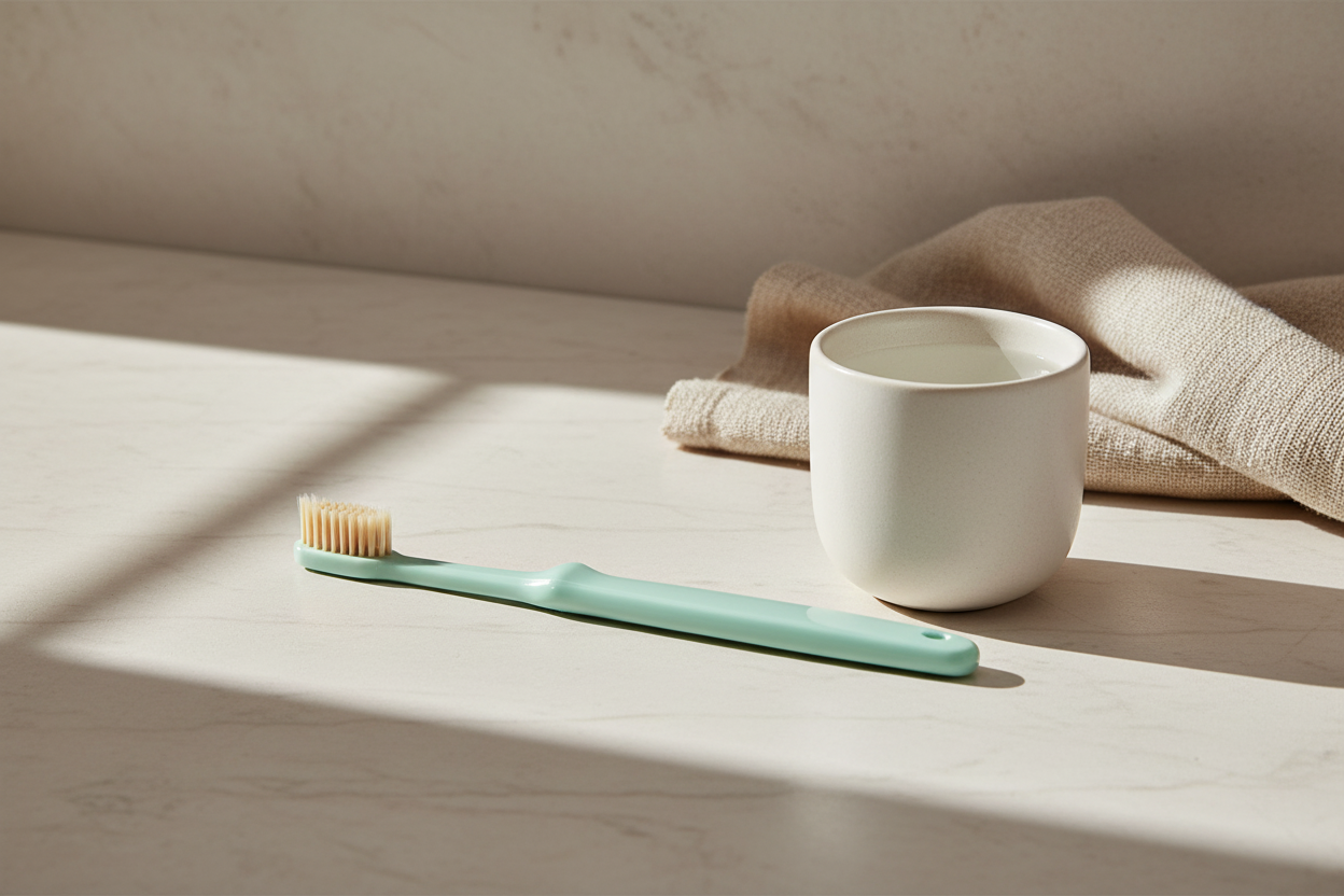 Smart Miswak Classic tandenborstel in een ochtend badkamer setting