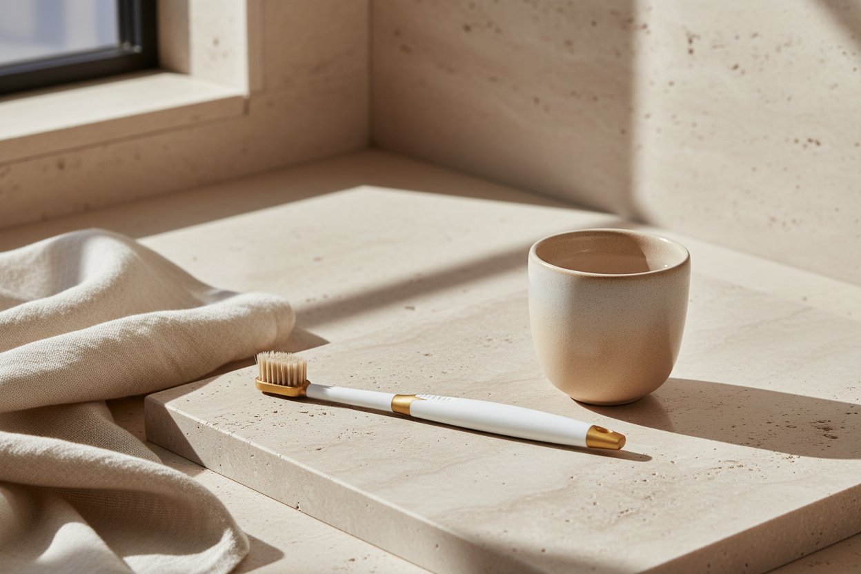 Smart Miswak Deluxe tandenborstel in een moderne badkamer